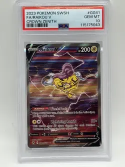 Pokemon SWSH: Raikou V GG41/GG70 FA Crown Zenith Galarian Gallery PSA 10 GEM - Image 1