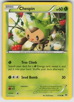 Chespin 9/162 Common BREAKthrough Pokemon Damaged - Image 1
