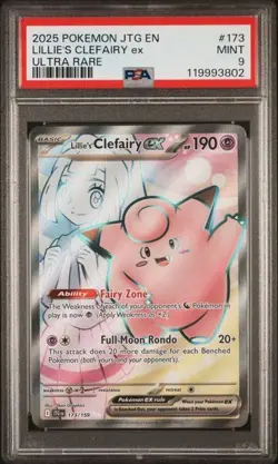 2025 Pokemon JTG EN Lillie's Clefairy ex 173/159 ULTRA RARE FULL ART PSA 9 MINT - Image 1