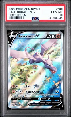 2022 POKEMON SWORD & SHIELD LOST ORIGIN #180 FULL ART/AERODACTYL V PSA 10 - Image 1