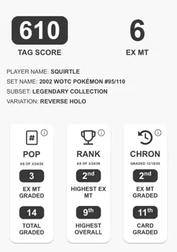 Squirtle Legendary Collection Reverse Holo Card 95/110 TAG 6 - Image 2