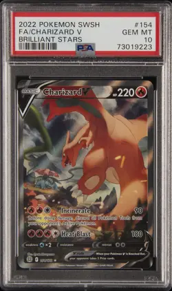 2022 POKEMON SWORD & SHIELD BRILLIANT STARS #154 FULL ART/CHARIZARD V PSA 10 - Image 1