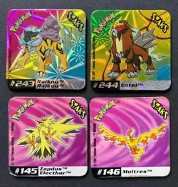 4 X Pokemon Staks Magnets Raikou Entei Zapdos Moltres Legendary #243 SHINY RARE - Image 1