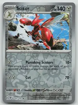 Pokemon Scizor 141/197 Obsidian Flames Rare Reverse Holo NM - Image 1