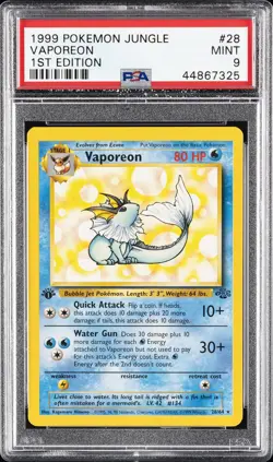 1999 POKEMON JUNGLE 1ST EDITION #28 VAPOREON PSA 9 - Image 1