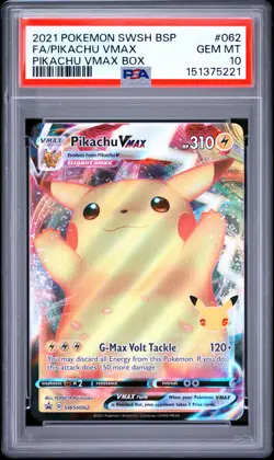 2021 POKEMON SWSH BLACK STAR PROMO PIKACHU VMAX BOX FULL ART/PIKACHU VMAX PSA 10 - Image 1