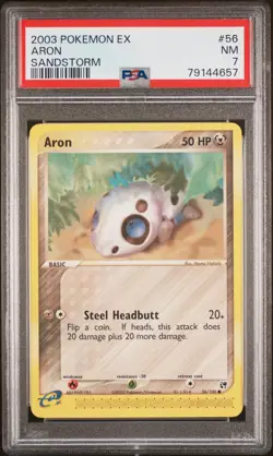 2003 Pokemon EX Sandstorm Aron 56/100 e-Reader Vintage Card PSA 7 - Image 1