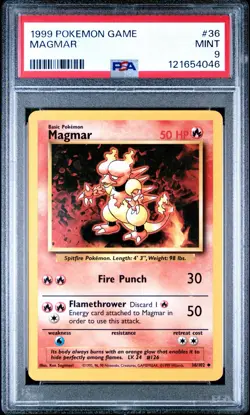 1999 Pokemon Game # 36 Magmar PSA 9 Card MINT! Trusted Seller Free Ship Base Set - Image 1