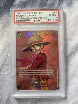 2025 ONE PIECE ENGILSH RED MANGA ALTERNATE ART OP13-118 MONKEY D. LUFFY PSA 10 - Image 1