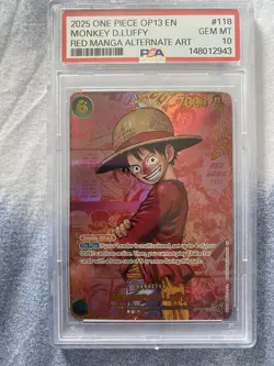 2025 ONE PIECE ENGILSH RED MANGA ALTERNATE ART OP13-118 MONKEY D. LUFFY PSA 10 - Image 5