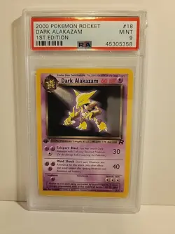 Pokemon Card 1st Edition Dark Alakazam Rare Star PSA 9 Mint, Rocket #18, 2000 - Image 1
