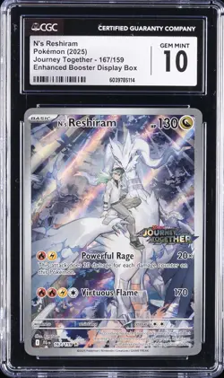2025 POKEMON JOURNEY TOGETHER #167 N'S RESHIRAM CGC 10 GEM MINT - Image 1