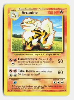 Arcanine 23/102 Uncommon Base Set Unlimited Heavily Played - Image 1