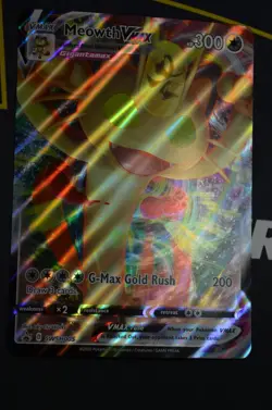Pokemon TCG JUMBO MEOWTH VMAX SWSH005 Black Star Promo in a TOPLOADER - Image 1