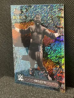 2025 Topps Chrome WWE x Cactus Jack Oba Femi Aqua Shimmer 56/199 - Image 4