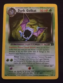 Pokemon Dark Golbat 7/82 TCG Team Rocket 1999-2000 Unlimited Rare Holo Card - Image 1