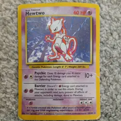 Pokemon Cards Mewtwo 10/102 Holo Base Set Unlimited WOTC Rare HP - Image 1