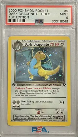2000 POKEMON ROCKET 1ST EDITION #5 DARK DRAGONITE-HOLO PSA 9 - Image 1