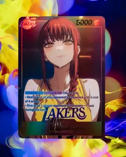 Makima LA Lakers Chainsaw Man Custom TCG Flash Gold Foil Card Anime Waifu - Image 1