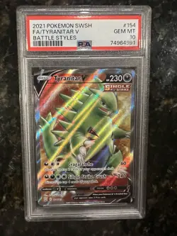 PSA 10 2021 Pokemon SWSH Battle Styles Tyranitar V 154/163 Full Art Holo - Image 1