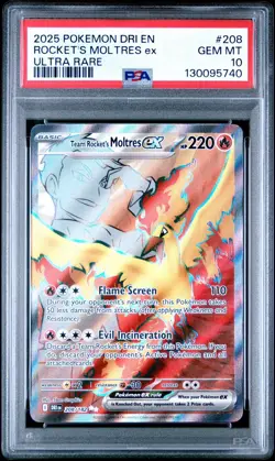 2025 POKEMON DRI EN-DESTINED RIVALS #208 TEAM ROCKET'S MOLTRES EX PSA 10 - Image 1