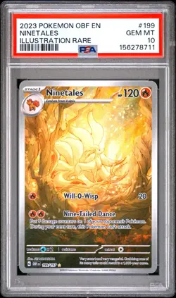 PSA 10 Ninetales 199/197 Pokemon SV03: Obsidian Flames Illustration Rare 2023 - Image 1