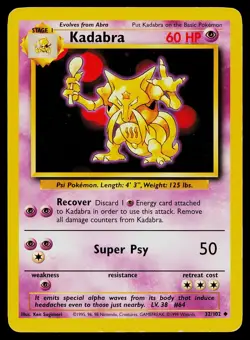 Pokemon Card Base Set Unlimited Kadabra 32/102 Uncommon - Image 1