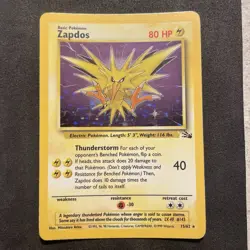 Zapdos 15/62 Pokemon Card TCG Fossil Set Unlimited Holo Rare - Image 2