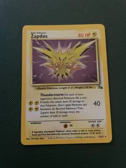 Pokemon TCG Zapdos Fossil Holo Card 15/62 Unlimited Holo Rare - Image 1