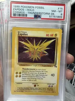 Pokemon TCG Fossil Zapdos 15/62 Holo Rare Unlimited PSA 8 English 1999 - Image 1