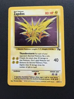 Pokemon TCG Zapdos Fossil Holo Card 15/62 Unlimited Rare, LP - Image 1