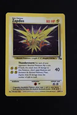 Pokemon TCG Zapdos Fossil Holo Card 15/62 Unlimited Rare, LP Condition - Image 1