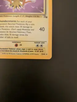 Pokemon TCG Zapdos Fossil Holo Card 15/62 Unlimited Rare, NM - Image 5
