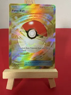 Poke Ball Trainer GOLD Pokemon Pocket Card TCG DISPLAY ART CARD - Image 1
