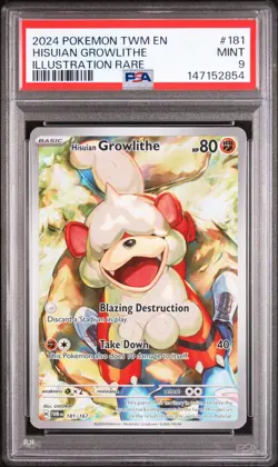 Hisuian Growlithe 181/167 PSA 9 Illustration Rare TWM Pokemon 2024 - Image 1