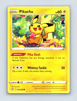 Pikachu 052/196 Common Lost Origin Pokemon Lightly Played - Image 1