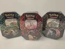 Pokemon Paldean Fates Tins Set x3 Shiny Charizard Tusk Iron Treads New Sealed - Image 1