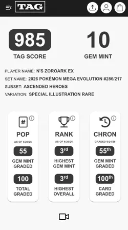 TAG Gem MINT 10 N's Zoroark ex 286/217 Ascended Heroes. - Image 3