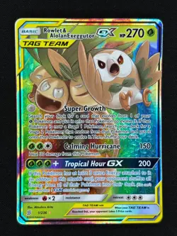 Rowlet & Alolan Exeggutor GX 1/236 Holo GX Rare Unified Minds Pokemon Holo NM - Image 1