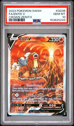 2023 POKEMON SWORD & SHIELD CROWN ZENITH #GG36 FULL ART/ENTEI V PSA 10 - Image 1