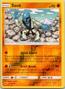SAWK - 72/147 Burning Shadows - POKEMON Reverse Holo NM/M - Image 1