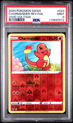 2020 POKEMON SWORD & SHIELD VIVID VOLTAGE #023 CHARMANDER-REVERSE FOIL PSA 9 - Image 1