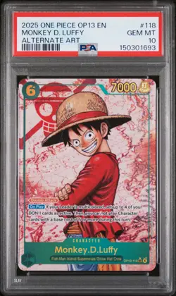 PSA 10 Monkey D. Luffy OP13-118 Alt Art Carrying On His Will One Piece - Image 1