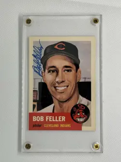Autographed Bob Feller 1953 Topps Archives #54 Signed Auto Card from 1991 - Image 1