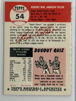 Autographed Bob Feller 1953 Topps Archives #54 Signed Auto Card from 1991 - Image 4