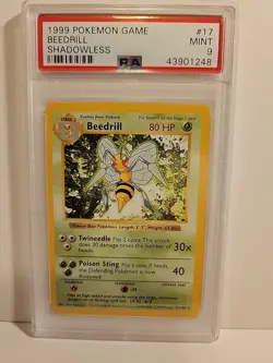 1999 Pokemon Base Set Beedrill Shadowless #17 PSA 9 - Image 1