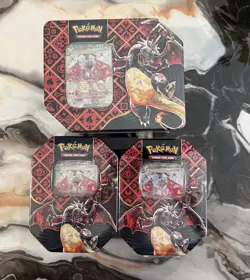 Lot Of 3- Pokemon TCG Scarlet & Violet Paldean Fates Charizard ex Tin New Sealed - Image 1