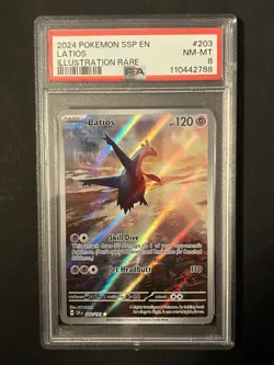 Pokemon TCG Latios 203/191 Sv08 Surging Sparks Illustration Rare Holo EN PSA 8 - Image 1