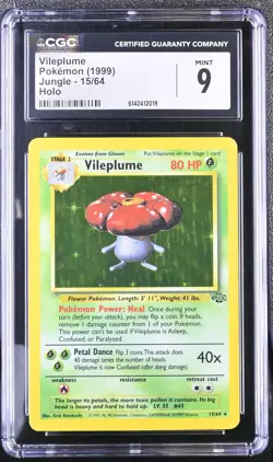 CGC 9 MINT Vileplume 15/64 Jungle Holo Pokemon Card - Image 1