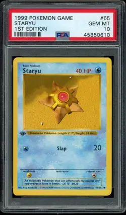 1999 Pokemon Game Base Set Staryu #65 1st Edition PSA 10 - Image 1